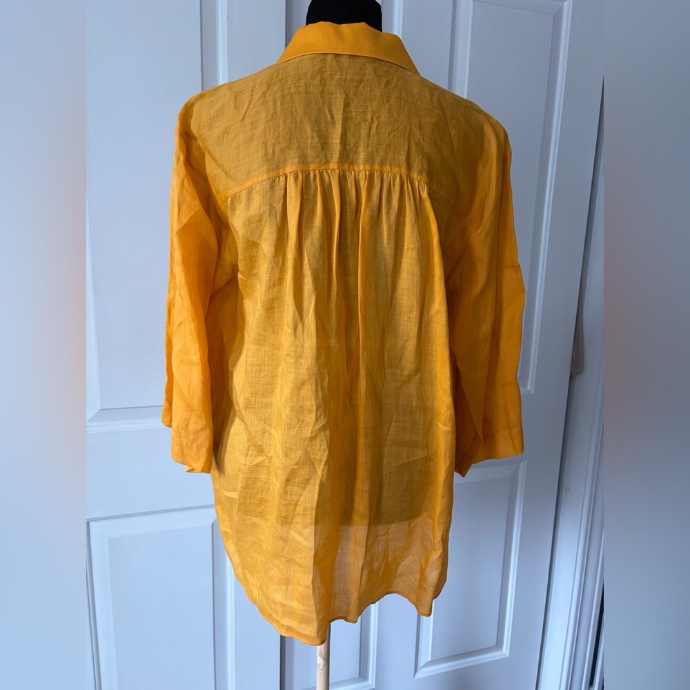 Lafayette 148 New York Mustard Button Down Linen Shirt Medium - Picture 4 of 6